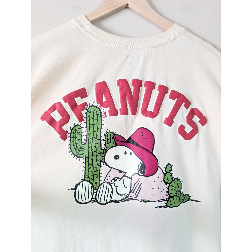 Aeropostale Peanuts Snoopy Cowboy Graphic T-Shirt Cream Oversized Boxy Western L